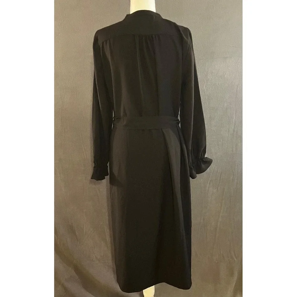 J.Crew‎ Black Button Front Midi Shirt Dress with Tie Waist and Ruffle Cuffs S